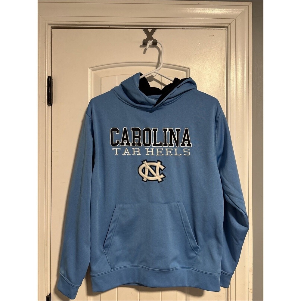 VTG UNC Tar Heels Hoodie Sweatshirt North Carolina Yth Large Blue Stitched